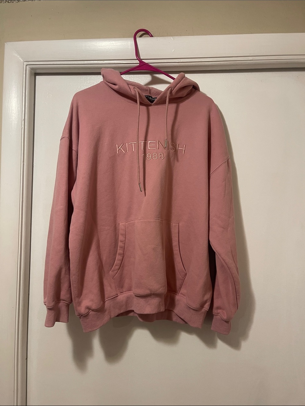Kittenish Dusty Pink Embroidered Pullover Hoodie large